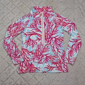 Lilly Pulitzer Jacket Womens XS Pink Blue Coral Print Skipper Popover ½ Zip